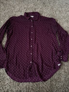 STYLUS Women's Plum Button-Down Shirt with White Polka Dots
